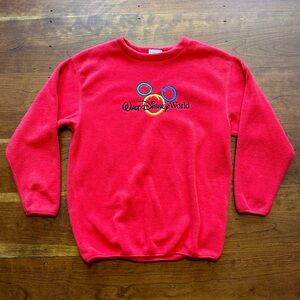 Red Vintage Disney World Mickey Mouse Embroidered Fleece Sweatshirt